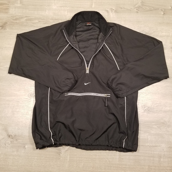 Vintage Nike Anorak 1/2 Zip Pullover Windbreaker Jacket Mens Large Black Swoosh - Picture 2 of 8